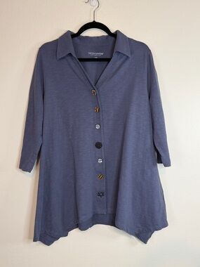 Soft Surroundings Danielle Blouse Blue Decorative Snap Covers Size Large